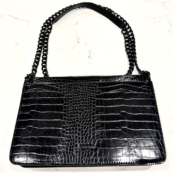 Aldo Black Crocodile Embossed Black Metal Chain Crossbody Bag and Handbag NWOT - Picture 9 of 12